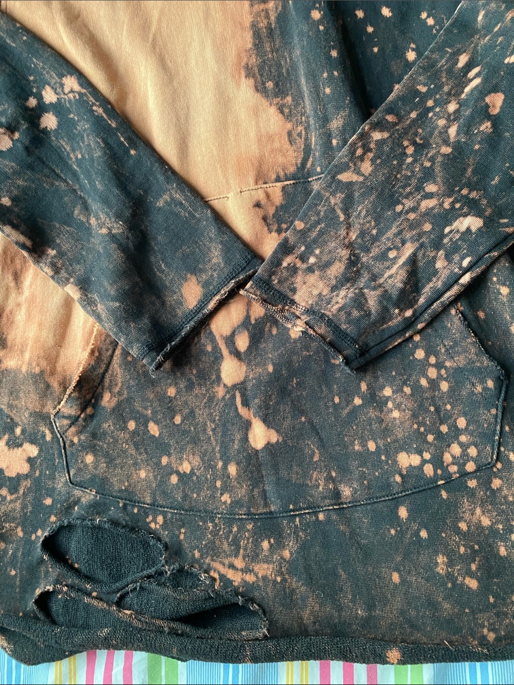 Men's Distressed Black & Orange Bleach-Effect Hoodie - Picture 6 of 7